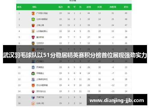 武汉羽毛球队以51分稳居精英赛积分榜首位展现强劲实力